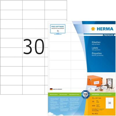 Étiquettes auto-adhésives blanches Herma - 70x29,7mm - 6000 pcs Étiquettes auto-adhésives blanches Herma - 70x29,7mm - 6000 pcs