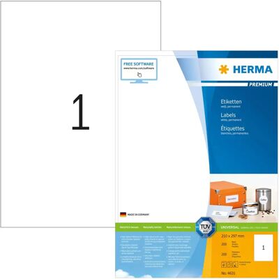 Herma 4631 Weiße Selbstklebende Etiketten - A4, 200 Bögen Herma 4631 Weiße Selbstklebende Etiketten - A4, 200 Bögen