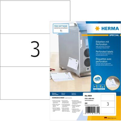 Étiquettes perforées blanches Herma 4664 - Étiquette pour imprimante - Publicité Étiquettes perforées blanches Herma 4664 - Étiquette pour imprimante - Publicité