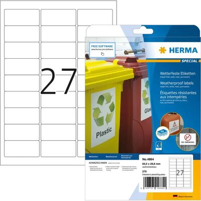 Herma Fehér időjárásálló tintasugaras címkék - Nyomtató címke - 270 darab Herma Fehér időjárásálló tintasugaras címkék - Nyomtató címke - 270 darab