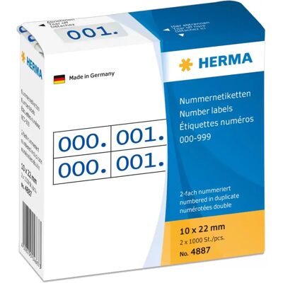 Herma Blue Number 0-999 Self-Adhesive Rectangle Labels - 2000 pcs Herma Blue Number 0-999 Self-Adhesive Rectangle Labels - 2000 pcs