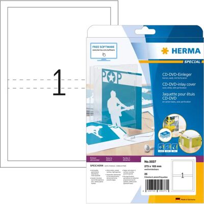 Herma 5037 White Non-Adhesive Printer Labels - Printer Label for CD/DVD Inlays Herma 5037 White Non-Adhesive Printer Labels - Printer Label for CD/DVD Inlays