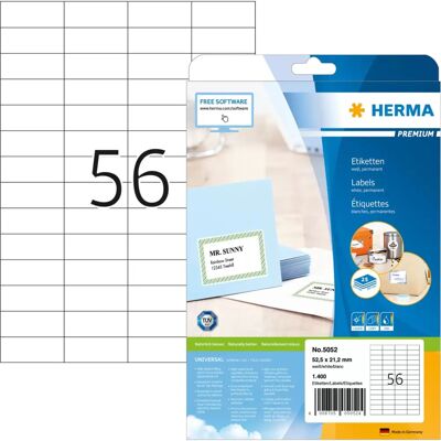 Herma 5052 Weiße Selbstklebende Etiketten - 52,5x21,2mm - 1400 St Herma 5052 Weiße Selbstklebende Etiketten - 52,5x21,2mm - 1400 St