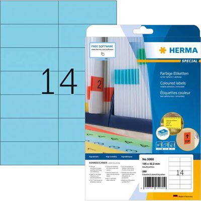 Étiquettes Herma 5060 - Bleu, 105x42.3mm, 280 pcs - Publicité Étiquettes Herma 5060 - Bleu, 105x42.3mm, 280 pcs - Publicité