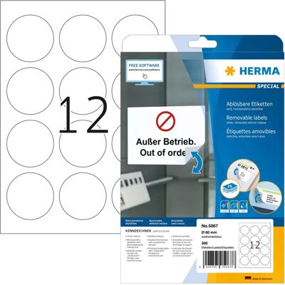 Herma 5067 Tulostinlaput - Itsekiinnittyvät, Irrotettavat, FSC Valkoiset 60mm Herma 5067 Tulostinlaput - Itsekiinnittyvät, Irrotettavat, FSC Valkoiset 60mm
