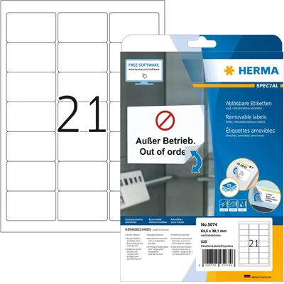 Herma Weiße Selbstklebende Etiketten 63,5x38,1mm - 525 Stück Herma Weiße Selbstklebende Etiketten 63,5x38,1mm - 525 Stück