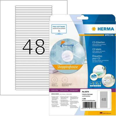 Étiquettes d'Imprimante Blanches HERMA 5078 - Autoadhésives pour CDs/DVDs - Publicité Étiquettes d'Imprimante Blanches HERMA 5078 - Autoadhésives pour CDs/DVDs - Publicité