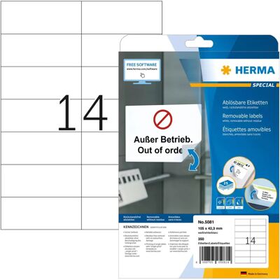 Herma 5081 Weiße Abziehbare Etiketten - 350 Stk. Herma 5081 Weiße Abziehbare Etiketten - 350 Stk.