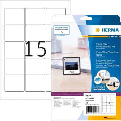 Herma 5087 White Self-Adhesive Labels - Round Rectangle - 375 pcs Herma 5087 White Self-Adhesive Labels - Round Rectangle - 375 pcs