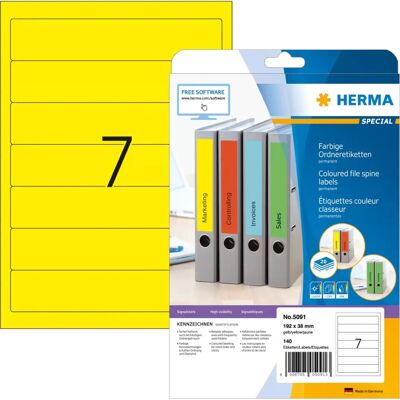 Herma 5091 Étiquette d'Imprimante Jaune - Auto-adhésif Herma 5091 Étiquette d'Imprimante Jaune - Auto-adhésif