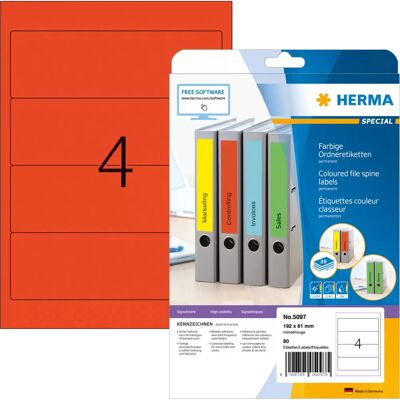 Herma Rote A4 Ordneretiketten - 192x61mm - Selbstklebend, 20/100 Bögen Herma Rote A4 Ordneretiketten - 192x61mm - Selbstklebend, 20/100 Bögen