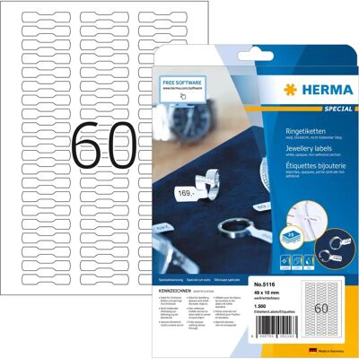 Herma Hvite Smykkelapper - 49x10mm - 1500 etiketter Herma Hvite Smykkelapper - 49x10mm - 1500 etiketter