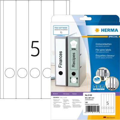 Herma Weiße Selbstklebende Etiketten - 125 Stück - Ordneretiketten Herma Weiße Selbstklebende Etiketten - 125 Stück - Ordneretiketten