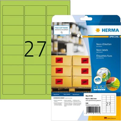 Herma 5143 Neon Green Self-Adhesive Labels - 540 pcs Herma 5143 Neon Green Self-Adhesive Labels - 540 pcs