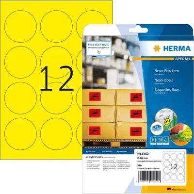 Herma Neongelbe Runde Selbstklebende Etiketten - 60mm Herma Neongelbe Runde Selbstklebende Etiketten - 60mm