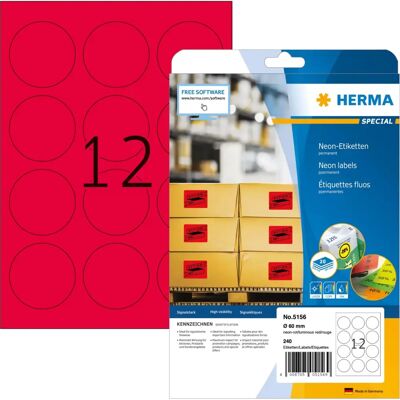 Herma Neon Runde Etiketten - 60mm - Selbstklebende Drucketikett Herma Neon Runde Etiketten - 60mm - Selbstklebende Drucketikett