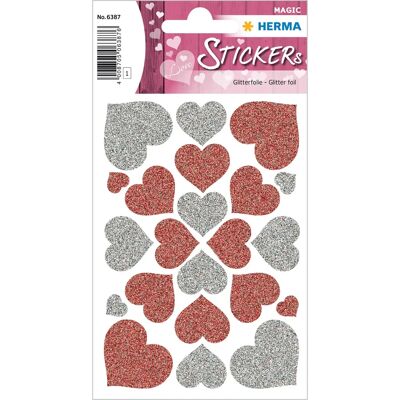 Herma 6387 Adesivi Cuori Glitter Rosso e Argento - Carta Decorativa Herma 6387 Adesivi Cuori Glitter Rosso e Argento - Carta Decorativa