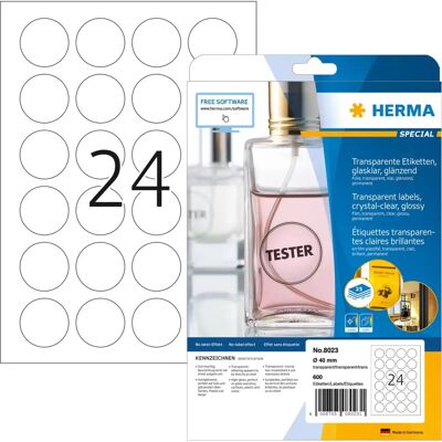 Herma 8023 Gennemsigtige runde etiketter - Printermærkater Herma 8023 Gennemsigtige runde etiketter - Printermærkater