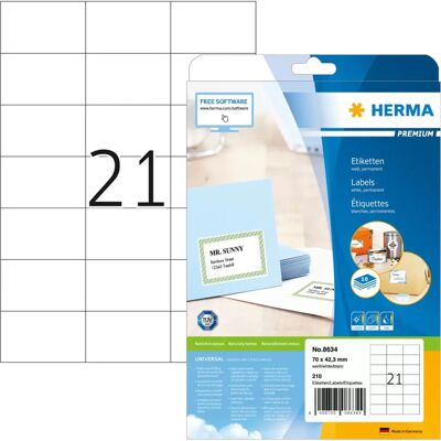Herma 8634 Hvite permanente selvklebende etiketter - Printeretikett Herma 8634 Hvite permanente selvklebende etiketter - Printeretikett