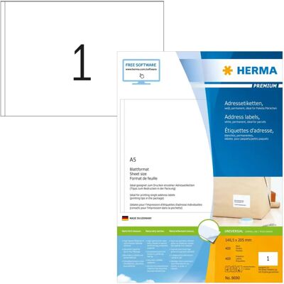 Herma 8690 Address Labels - Premium, 148.5x205mm, Pack of 400 Herma 8690 Address Labels - Premium, 148.5x205mm, Pack of 400
