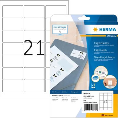 Herma Weiße Inkjet-Adressetiketten - 63,5x38,1mm - A4, 25 Blatt Herma Weiße Inkjet-Adressetiketten - 63,5x38,1mm - A4, 25 Blatt