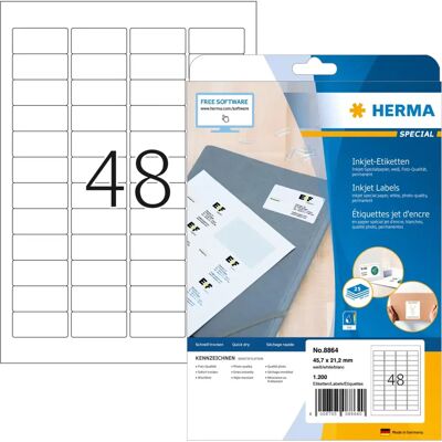 Herma 8864 Labels - 45.7x21.2mm, 1200 pcs, Self-Adhesive, A4 Herma 8864 Labels - 45.7x21.2mm, 1200 pcs, Self-Adhesive, A4