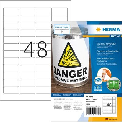 Herma 9536 Wetterfeste Kraftklebeetiketten - Rechteckig Weiß 1920 Stck Herma 9536 Wetterfeste Kraftklebeetiketten - Rechteckig Weiß 1920 Stck