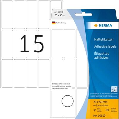 Herma 10610 Hvite Fjernbare Etiketter - Labels Herma 10610 Hvite Fjernbare Etiketter - Labels