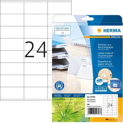 Etichetta stampante Herma 10703 - 70 x 36 mm, 20 fogli, Bianco Etichetta stampante Herma 10703 - 70 x 36 mm, 20 fogli, Bianco