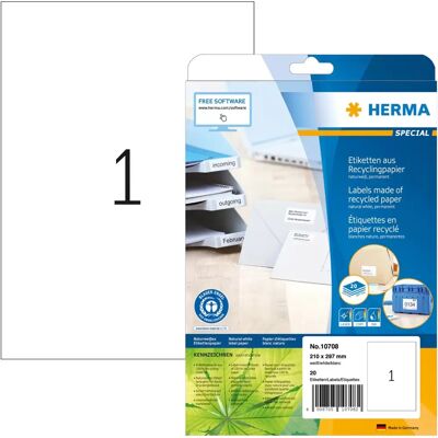 Herma 10708 Druckeretiketten - Selbstklebende A4 Weiße Etiketten Herma 10708 Druckeretiketten - Selbstklebende A4 Weiße Etiketten