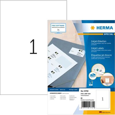 Herma 10782 Druckeretikett - Weiß - A4 - 80 Etiketten - Tintenstrahldrucker Herma 10782 Druckeretikett - Weiß - A4 - 80 Etiketten - Tintenstrahldrucker