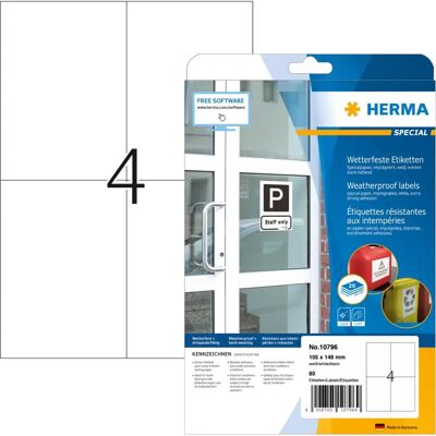 Herma Weiße selbstklebende Rechteck-Etiketten - Wetterfeste Outdoor-Etiketten für Laserdrucker Herma Weiße selbstklebende Rechteck-Etiketten - Wetterfeste Outdoor-Etiketten für Laserdrucker