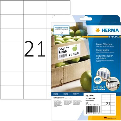Herma Weiße Power-Etiketten - Drucketiketten, 25 Stk, A4 Herma Weiße Power-Etiketten - Drucketiketten, 25 Stk, A4