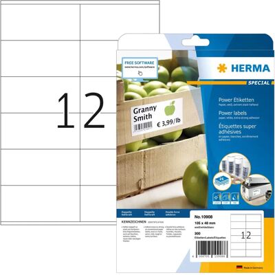 HERMA 10908 Hvite Selvklebende Etiketter - 300 stk HERMA 10908 Hvite Selvklebende Etiketter - 300 stk