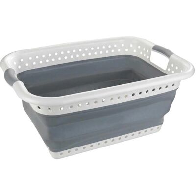 Panier à linge Maximex - Pliable, Respirant, 2 Poignées, Blanc-Gris - Publicité Panier à linge Maximex - Pliable, Respirant, 2 Poignées, Blanc-Gris - Publicité