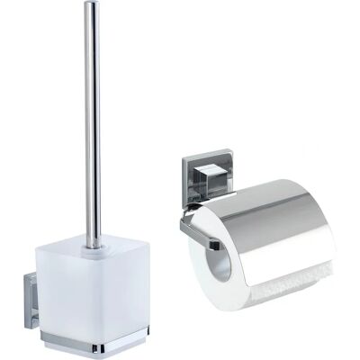 WENKO Vacuum-Loc Quadro Badaccessoires-Set Silber - Badezimmer WENKO Vacuum-Loc Quadro Badaccessoires-Set Silber - Badezimmer