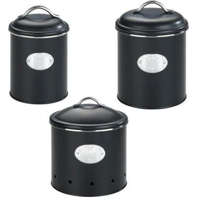 WENKO Nero Set - Vorratsdosen aus Metall, 3-teilig, Schwarz/Silber WENKO Nero Set - Vorratsdosen aus Metall, 3-teilig, Schwarz/Silber