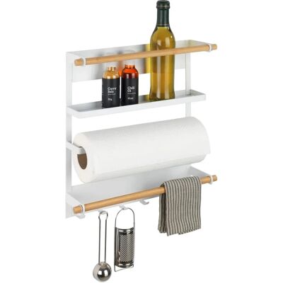 Mensola da cucina magnetica Magna di WENKO con spezie, rotolo e ganci Mensola da cucina magnetica Magna di WENKO con spezie, rotolo e ganci