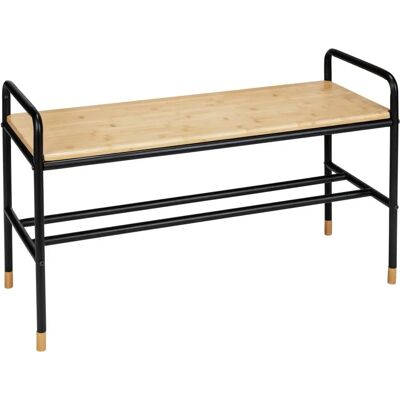 WENKO Loft Banco de Zapatos de Bambú Negro - Almacenamiento para 4 pares WENKO Loft Banco de Zapatos de Bambú Negro - Almacenamiento para 4 pares