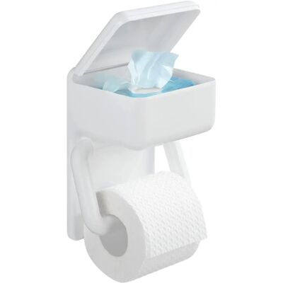 Wenko Toilet Roll Holder with Wet Wipe Box - 2-in-1 White Wenko Toilet Roll Holder with Wet Wipe Box - 2-in-1 White