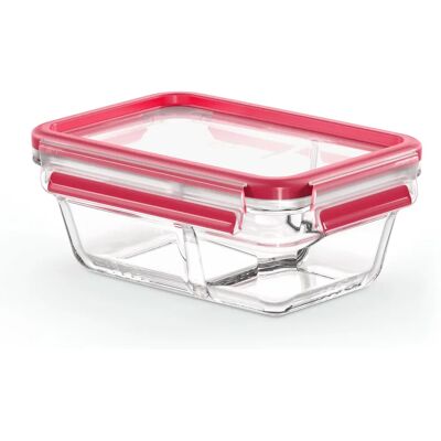 Boîte de stockage rectangulaire en verre EMSA - 0,8L, Transparente, Rouge Boîte de stockage rectangulaire en verre EMSA - 0,8L, Transparente, Rouge