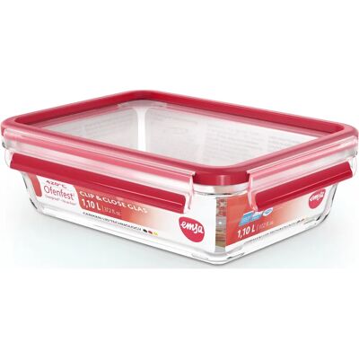 EMSA Clip&Close Glas Lebensmittelbehälter - Rot - 16,7x7x22,6cm - Frischhaltedose EMSA Clip&Close Glas Lebensmittelbehälter - Rot - 16,7x7x22,6cm - Frischhaltedose
