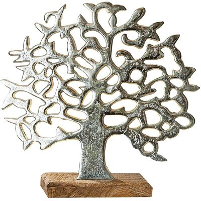 GILDE Arbre de vie en argent sur socle en bois - Objet décoratif GILDE Arbre de vie en argent sur socle en bois - Objet décoratif