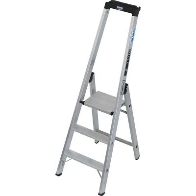 Krause Schwerlast-Stehleiter - 3 Stufen, 2,7 m Arbeitshöhe, Silber Krause Schwerlast-Stehleiter - 3 Stufen, 2,7 m Arbeitshöhe, Silber