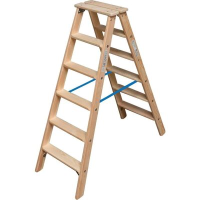 Podwójna Drabina Drewniana Jasnobrązowa - 2x6 Stopni - Około 245cm Wysokości Pracy Podwójna Drabina Drewniana Jasnobrązowa - 2x6 Stopni - Około 245cm Wysokości Pracy