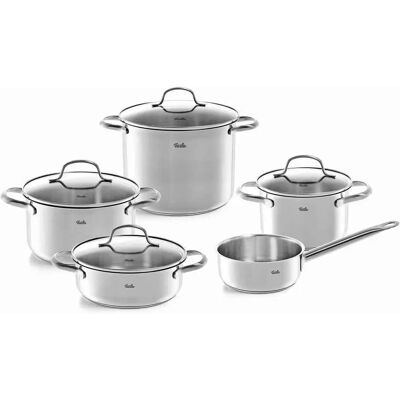 Ensemble de casseroles Fissler San Francisco en argent avec couvercles en verre Ensemble de casseroles Fissler San Francisco en argent avec couvercles en verre
