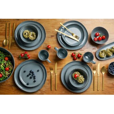 Van Well 4er Set Platten 34x12,5cm Steinzeug Grau - Servierplatte Van Well 4er Set Platten 34x12,5cm Steinzeug Grau - Servierplatte