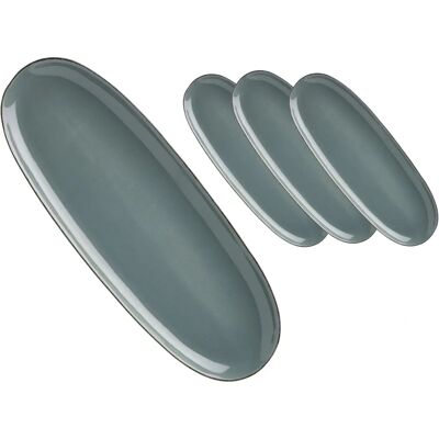Van Well 4er Set Platten 34x12,5cm Steinzeug Grau - Servierplatte Van Well 4er Set Platten 34x12,5cm Steinzeug Grau - Servierplatte