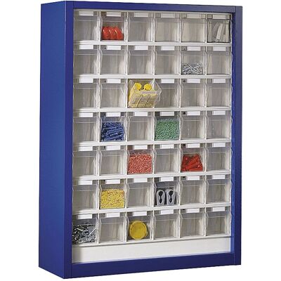 Armario colgante con 42 cajas plegables en azul genciana - Almacenamiento de piezas pequeñas Armario colgante con 42 cajas plegables en azul genciana - Almacenamiento de piezas pequeñas