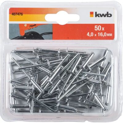 kwb 407476 Aluminium Blindnieten - 4x16mm, 50 Stück kwb 407476 Aluminium Blindnieten - 4x16mm, 50 Stück